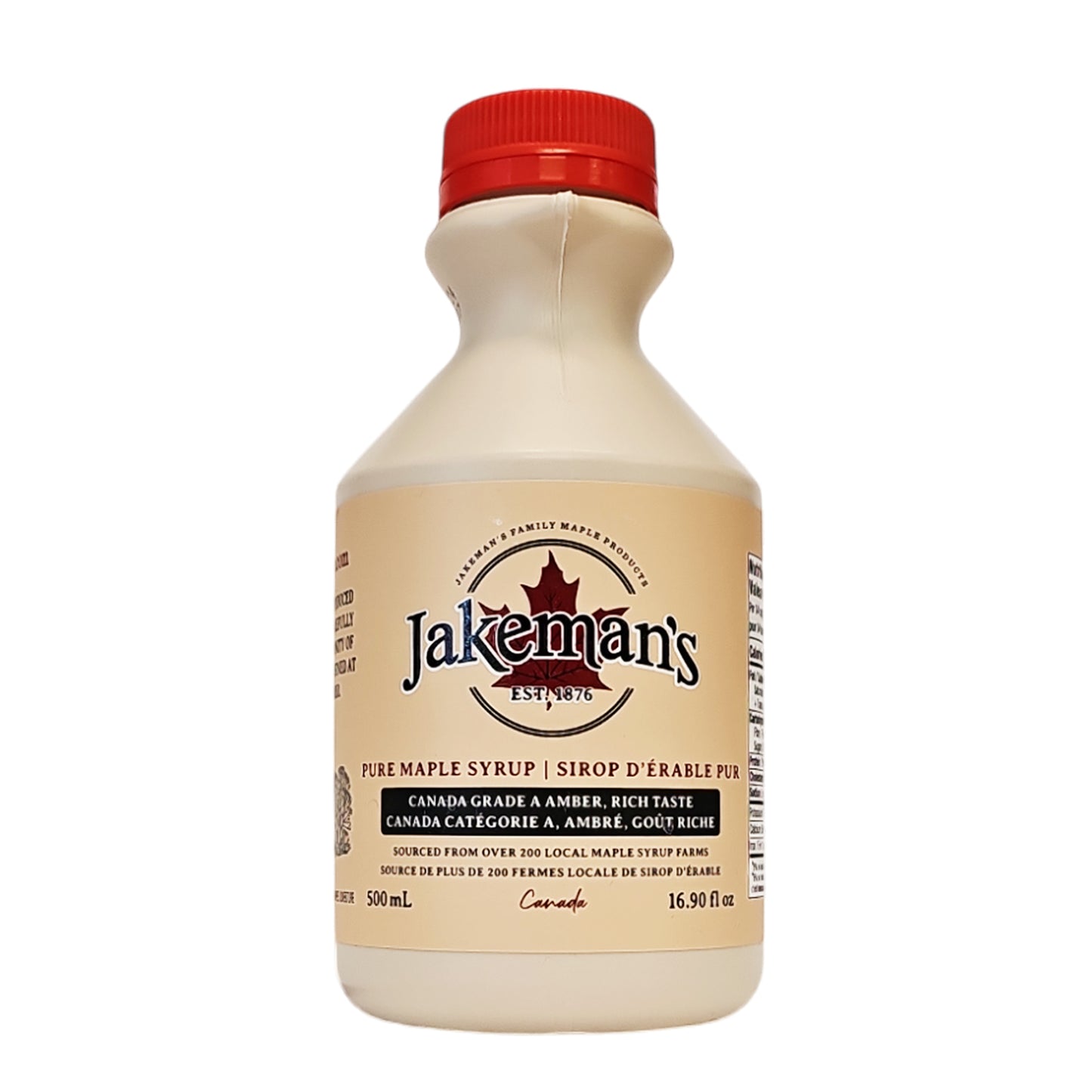 Sirop d'érable pur Jakeman's en bidons en plastique de 500 ml